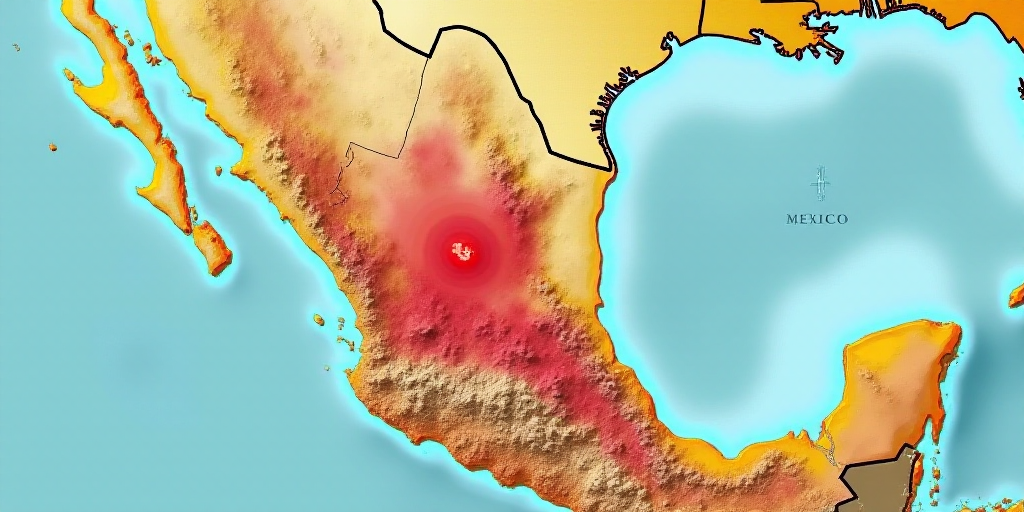 a map of mexico with a red circle in the middle of it and a map of the country in the background, Da
