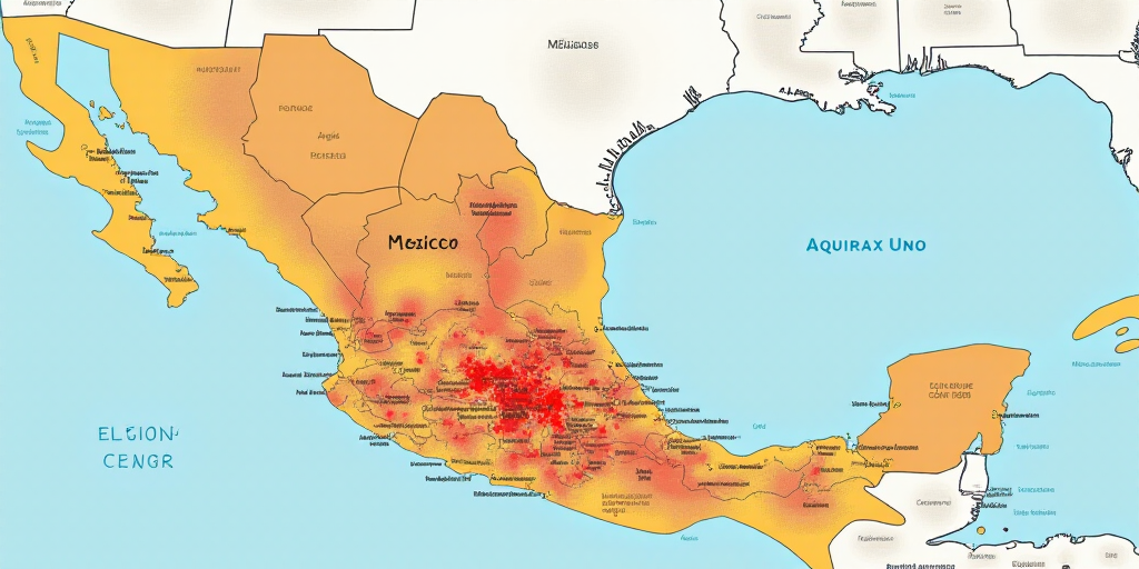 a map of the region of mexico with numbers of people and numbers of people in spanish and english, a