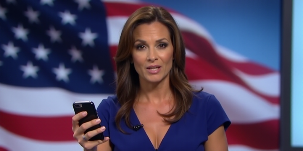 a news anchor holding a cell phone in her hand and a flag in the background with the caption the cbp