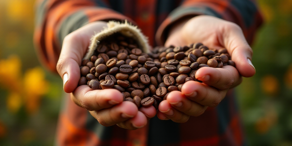 a person holding a bag of coffee beans in their hand and a bag of coffee beans in the other, Ceferí