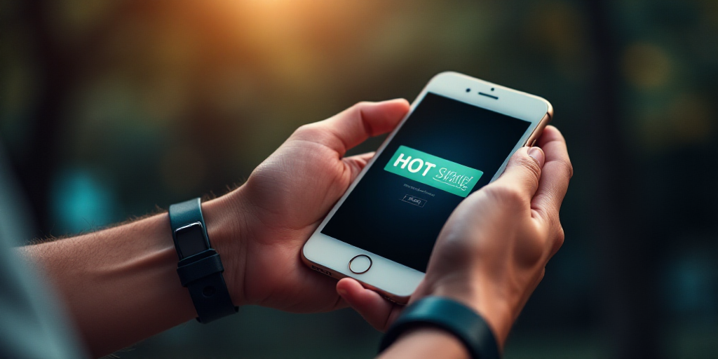 a person holding a cell phone with a hot sale on it's screen and a wristband on their wrist, Andries