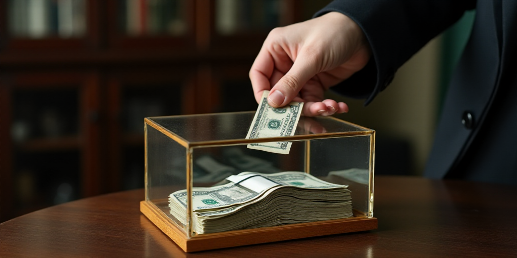 a person is putting money into a glass case with a glass top on a table with a glass top, Aquirax Un