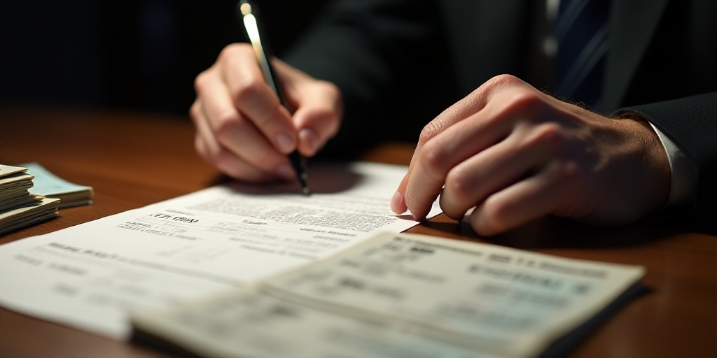a person is writing on a piece of paper with a pen on it and a stack of tickets in front of them, Ed