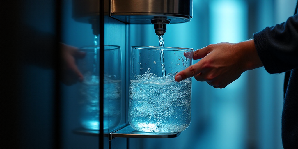 a person putting a container of water into a machine to be filled with water and other things to dri