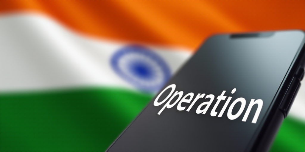 a phone with the word operation on it in front of a flag of india and the indian flag in the backgro