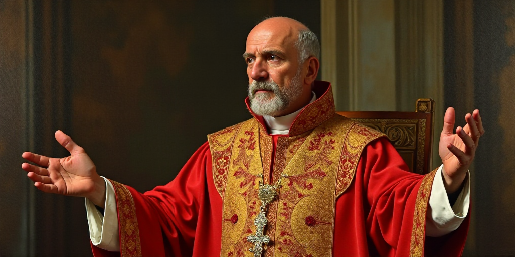 a picture of a priest in a red and gold outfit and a picture of a priest in a red and gold outfit, E