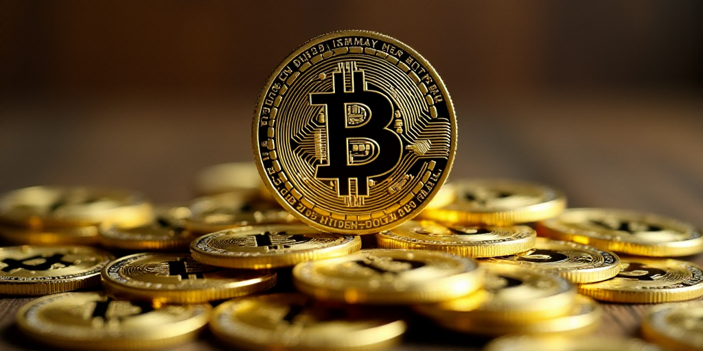 a pile of bitcoins sitting on top of each other on top of a pile of other bitcoins, Andries Stock, 4