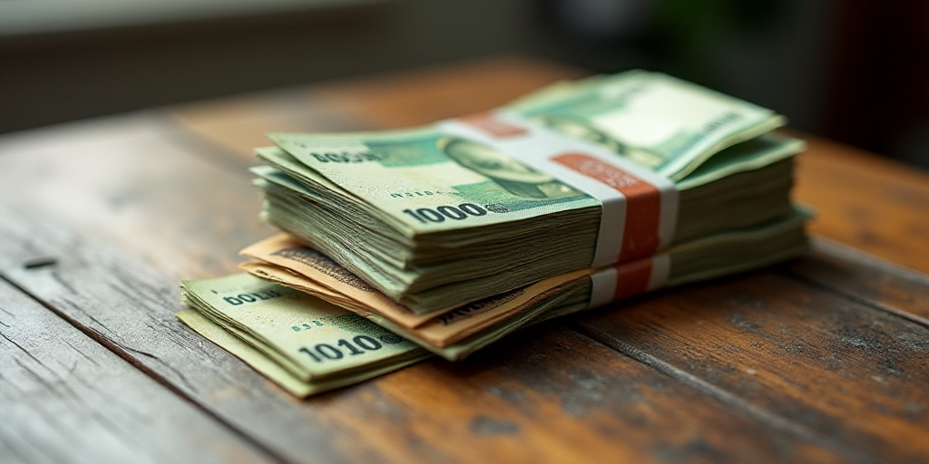 a pile of mexican currency sitting on top of each other on a table top with a lot of money, Aquirax