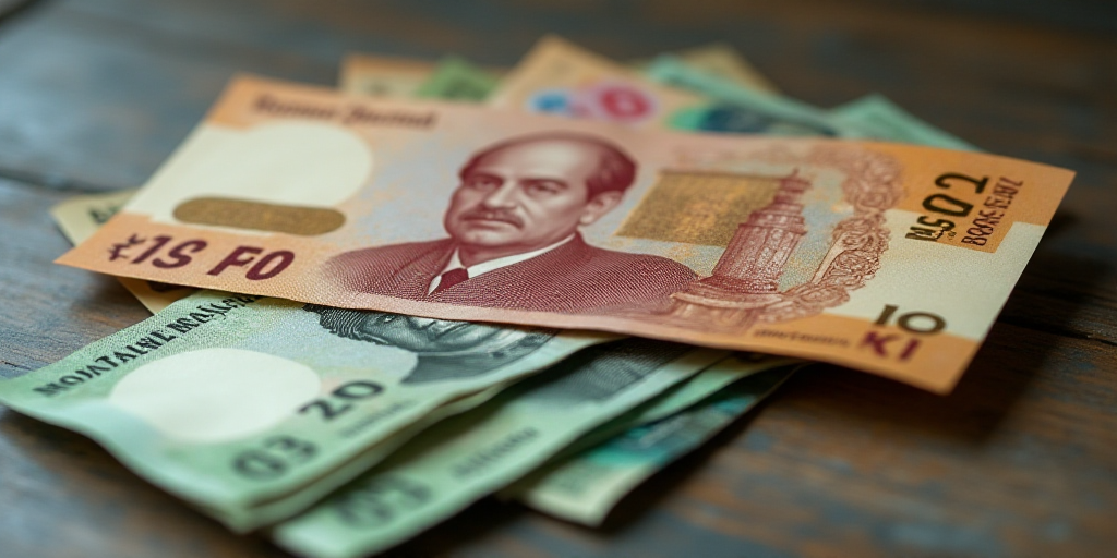 a pile of mexican currency sitting on top of each other on a table top with a lot of money, Charles