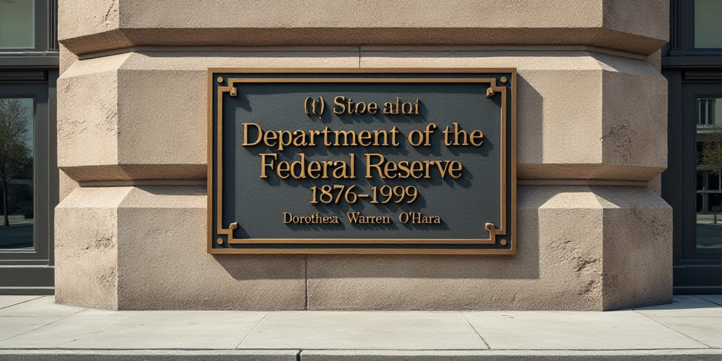a plaque on the side of a building that says department of the federal reserve, 1876 - 1989 on it, D
