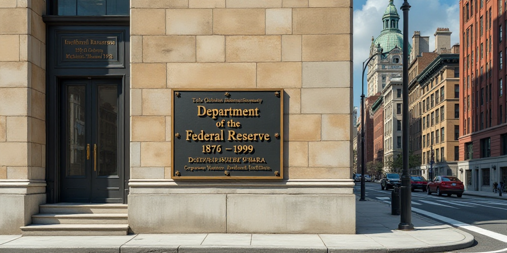 a plaque on the side of a building that says department of the federal reserve, 1876 - 1989 on it, D