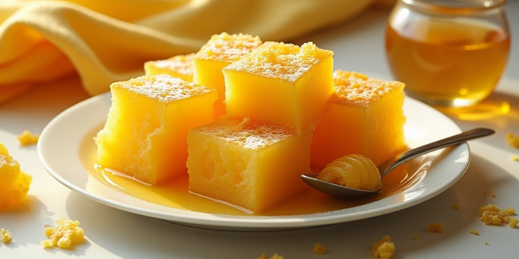 a plate of honeycombs and a honey comb on a plate with a spoon and a honey comb, Christopher William