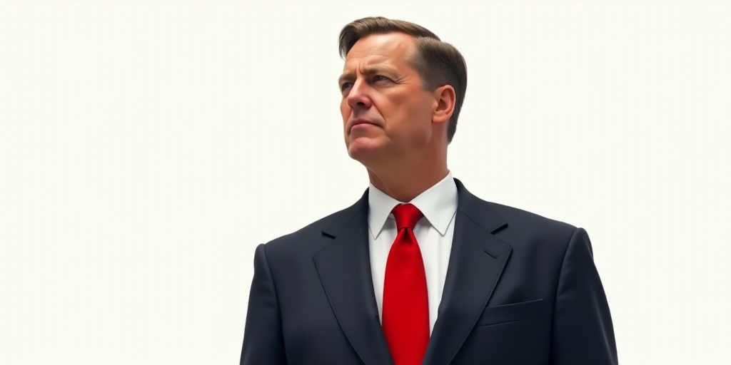 a portrait of a man in a suit and tie with a red tie on his neck and a white background, Donald Roll