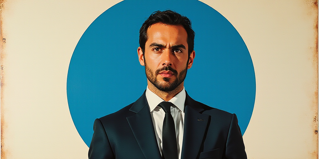 a poster of a man in a suit and tie with a blue circle around him that says opinion armanoo guanna,