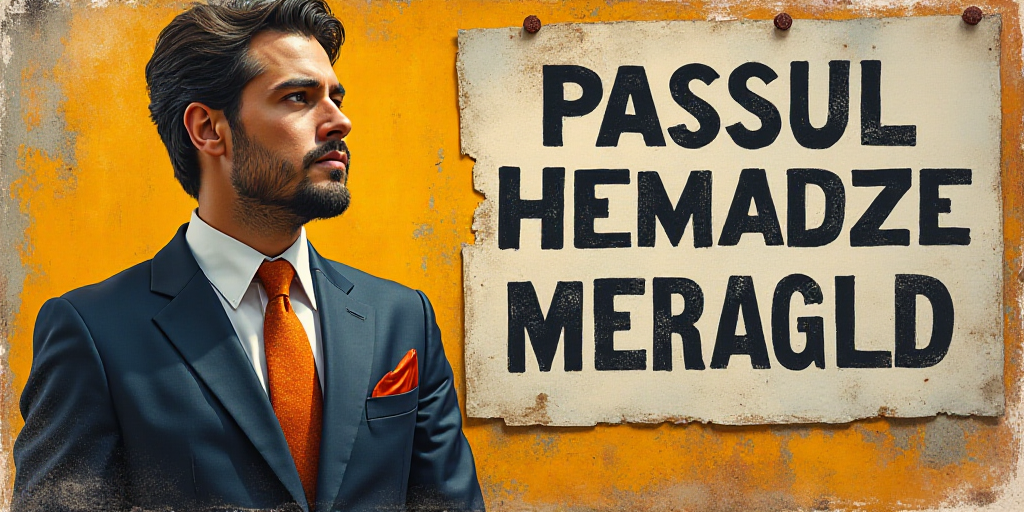 a poster with a picture of a man in a suit and tie on it, and the words,'passul hemadze meragld, Arn