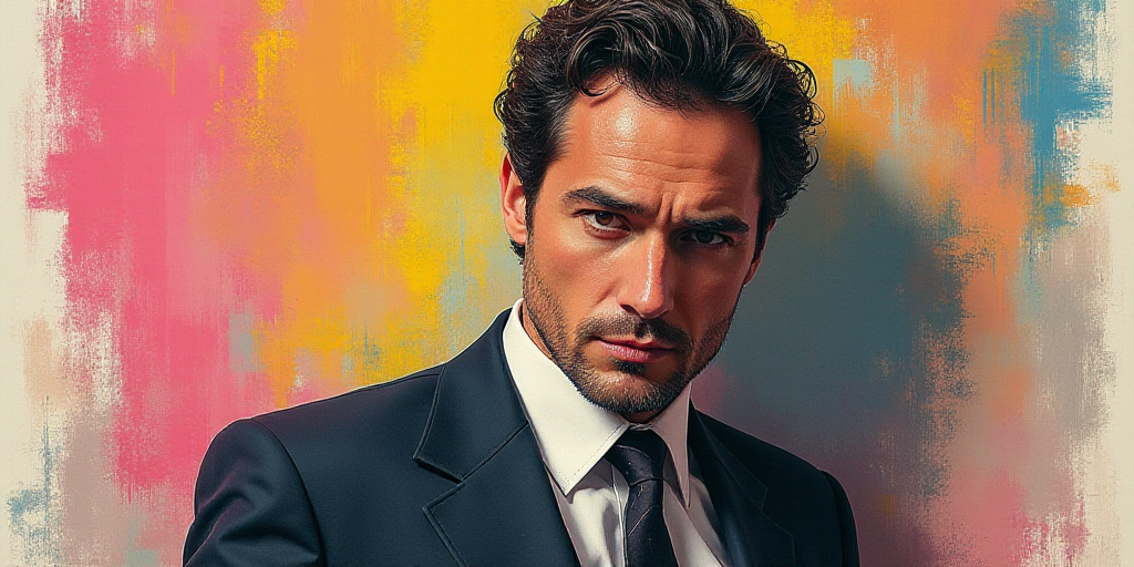a poster with a picture of a man in a suit and tie on it, and the words,'passul hemadze meragld, Arn