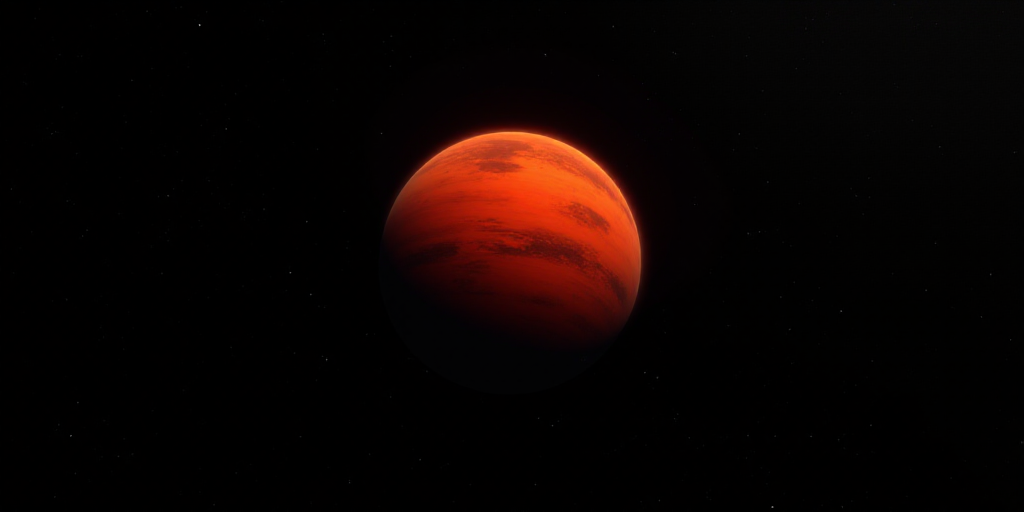 a red planet with a black background and a black sky background with a black background and a red pl