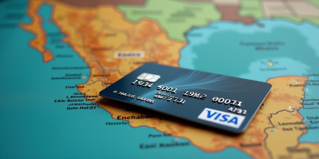 a screen shot of a visa card with a map in the background and a map of mexico in the foreground, Aqu