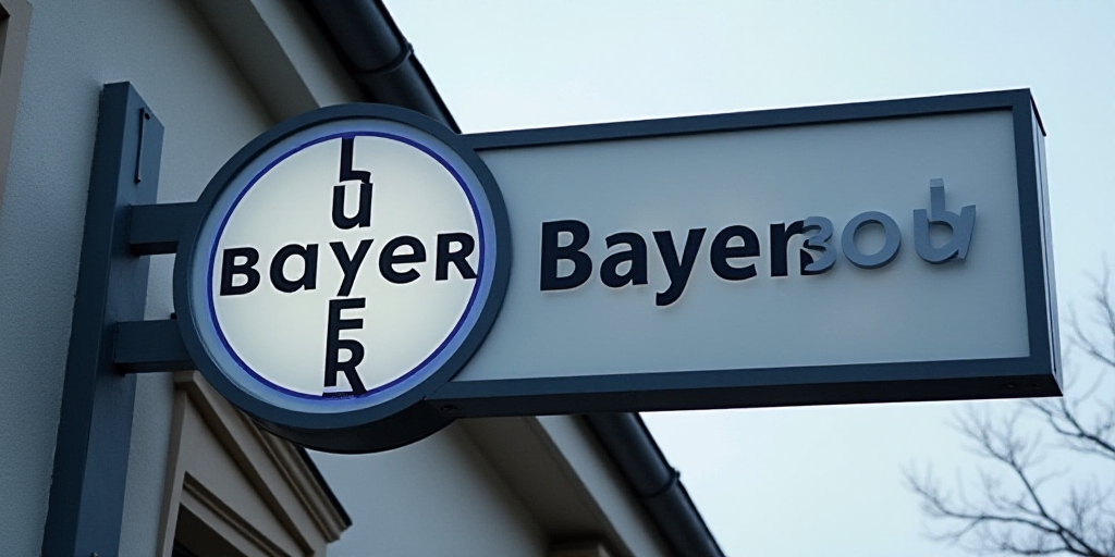 a sign for a business called bayer, with a circular logo on it's side and a circular logo on the sid