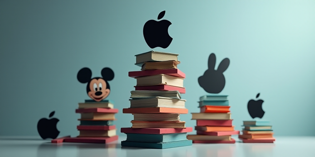 a stack of different disney and apple logos on top of each other, all stacked up in the same order,