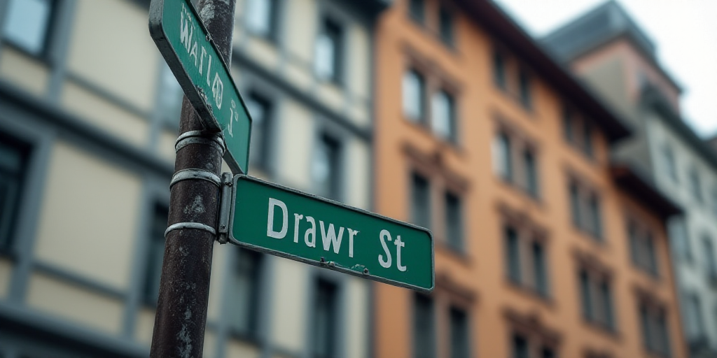 a street sign on a pole in front of a building with a wall street sign on it's corner, Andries Stock