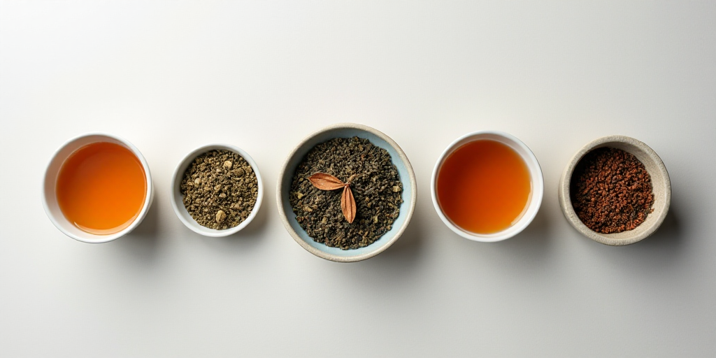 a table topped with bowls of different types of teas and spices next to each other on top of a white