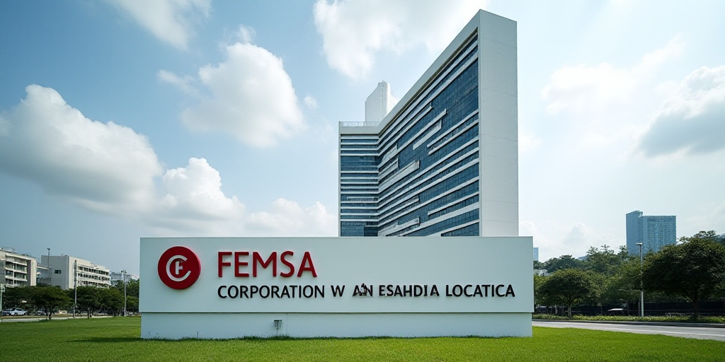 a tall white building with a sign in front of it that says femsa corporation of singapore locatica,