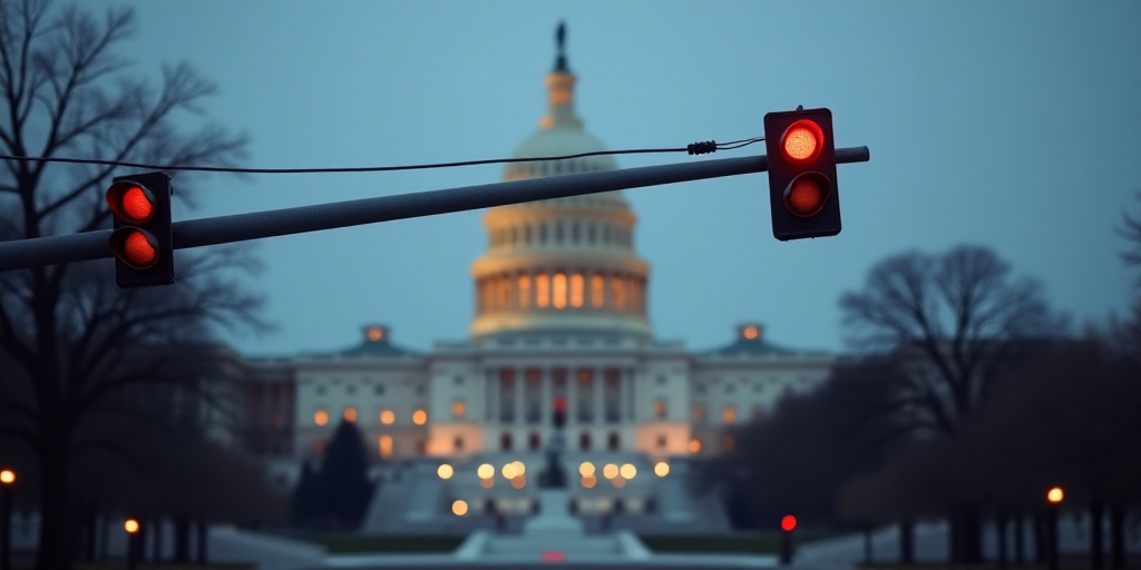 a traffic light in front of the dome of the capital building in washington dc, usa, with a red light