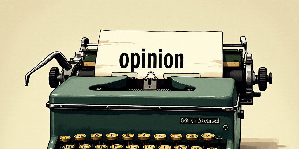 a typewriter with a lot of papers on it and the words opinion written in black and white on the top,
