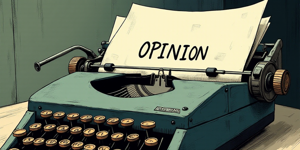 a typewriter with a lot of papers on it and the words opinion written in black and white on the top,