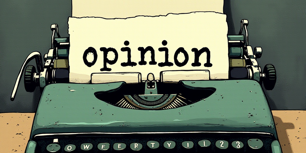 a typewriter with a lot of papers on it and the words opinion written in black and white on the top,