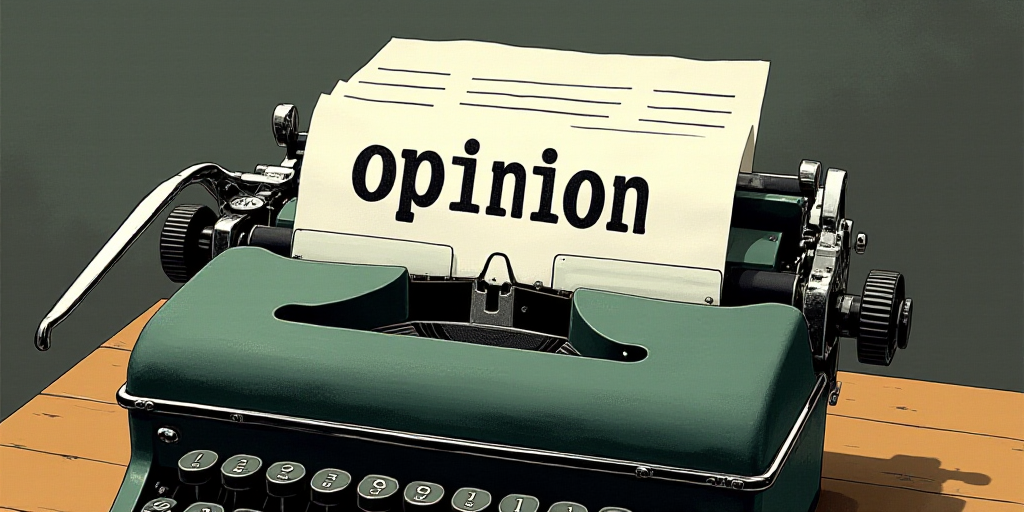 a typewriter with a lot of papers on it and the words opinion written in black and white on the top,