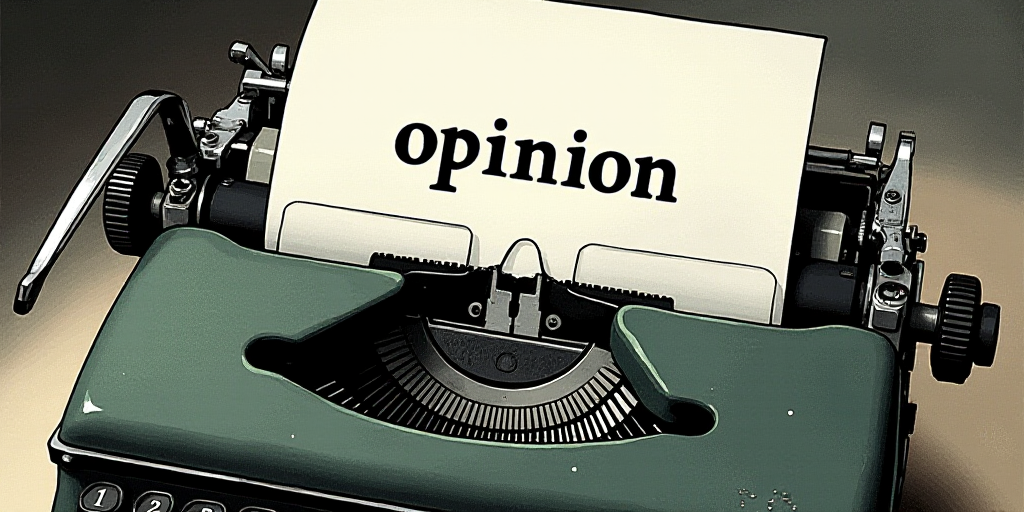 a typewriter with a lot of papers on it and the words opinion written in black and white on the top,