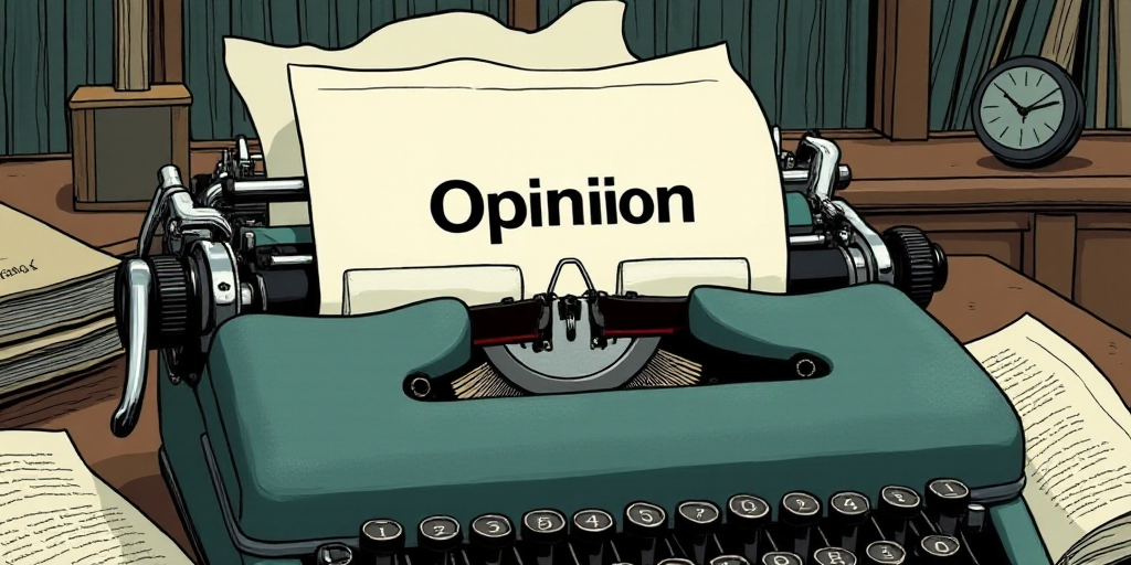 a typewriter with a lot of papers on it and the words opinion written in black and white on the top,