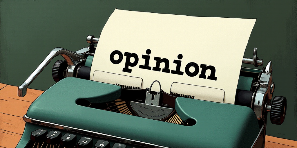 a typewriter with a lot of papers on it and the words opinion written in black and white on the top,