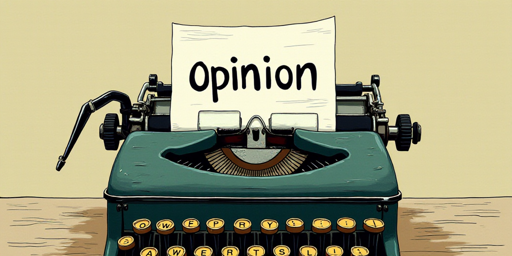 a typewriter with a lot of papers on it and the words opinion written in black and white on the top,