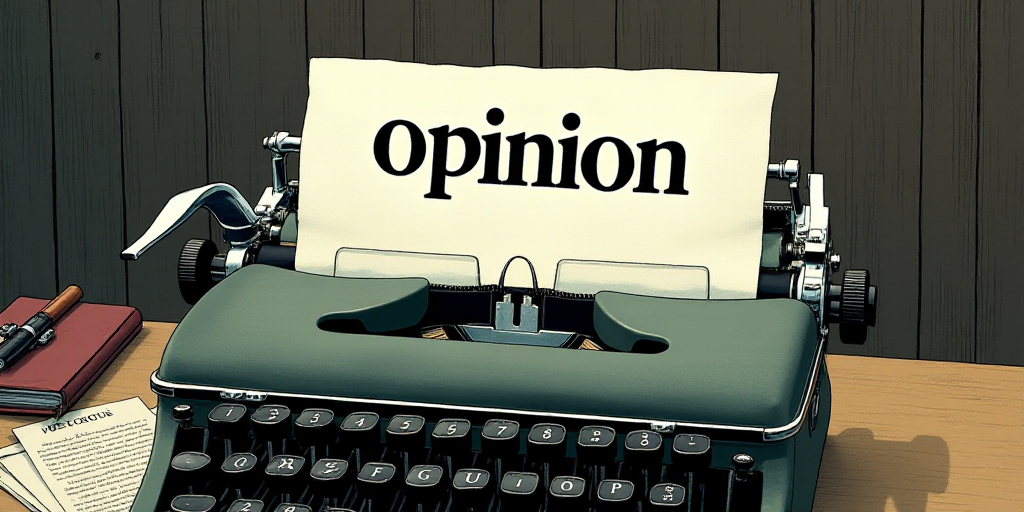 a typewriter with a lot of papers on it and the words opinion written in black and white on the top,