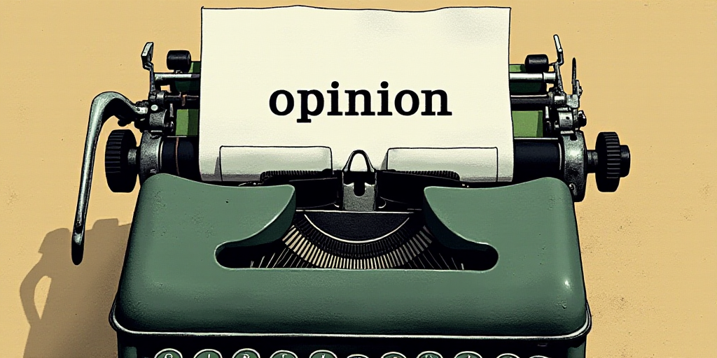 a typewriter with a lot of papers on it and the words opinion written in black and white on the top,
