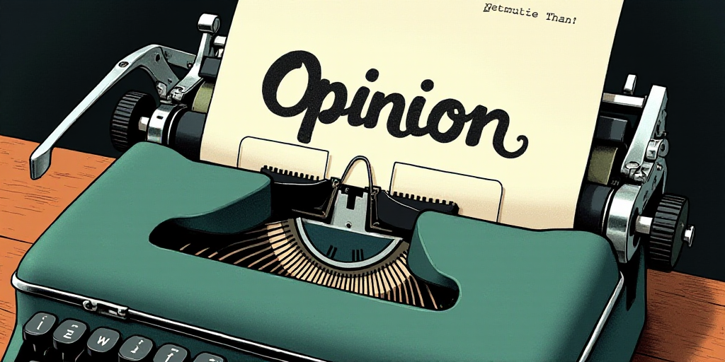 a typewriter with a lot of papers on it and the words opinion written in black and white on the top,