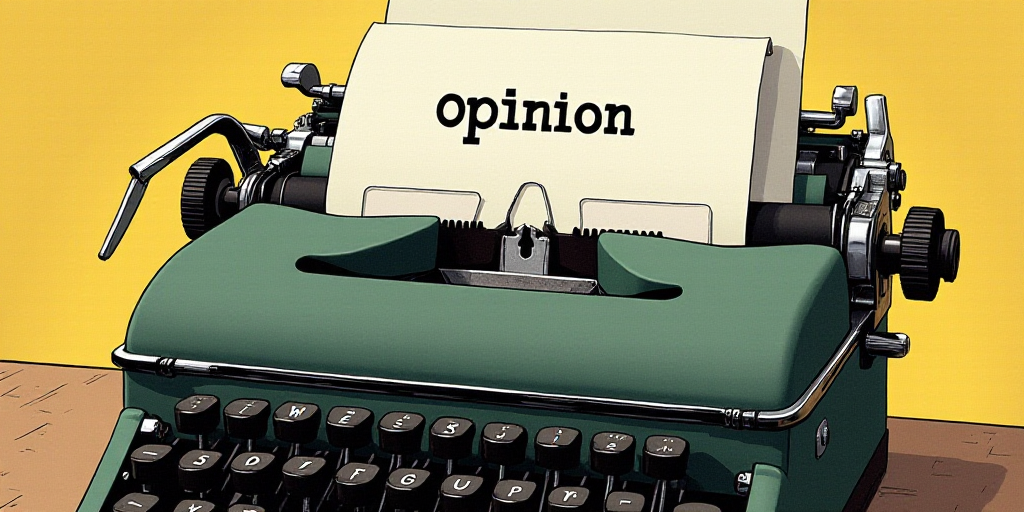 a typewriter with a lot of papers on it and the words opinion written in black and white on the top,