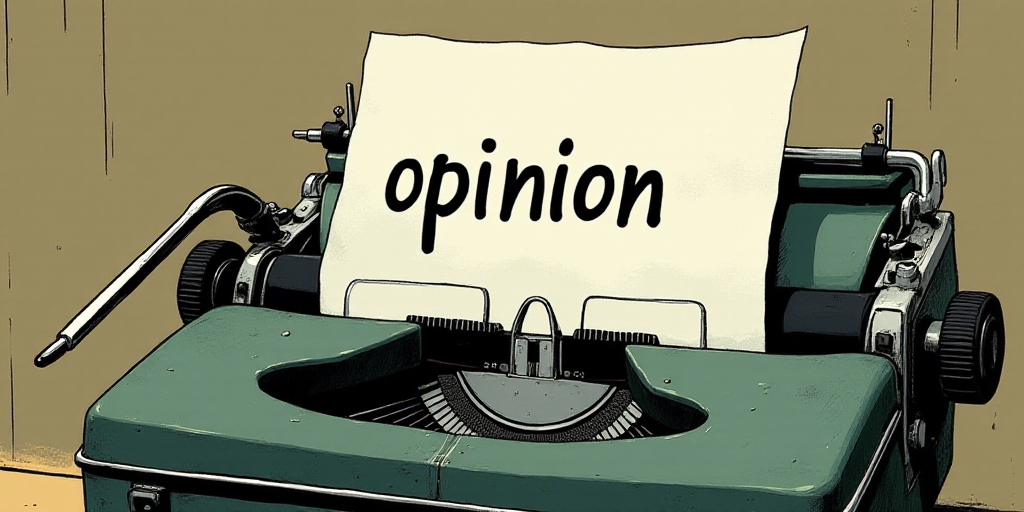 a typewriter with a lot of papers on it and the words opinion written in black and white on the top,