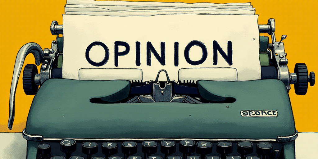 a typewriter with a lot of papers on it and the words opinion written in black and white on the top,