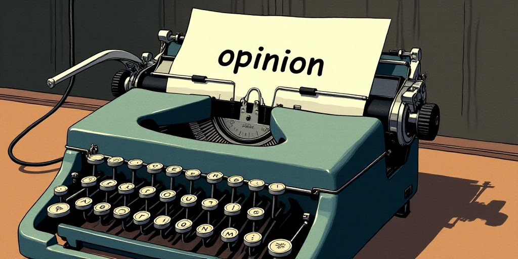 a typewriter with a lot of papers on it and the words opinion written in black and white on the top,