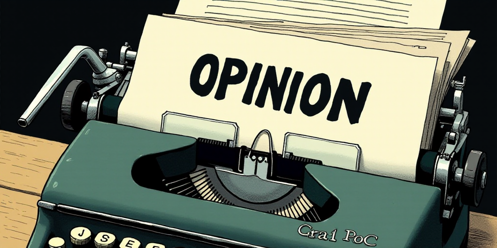 a typewriter with a lot of papers on it and the words opinion written in black and white on the top,