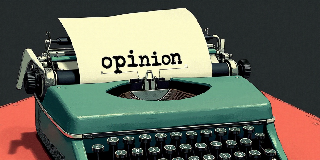 a typewriter with a lot of papers on it and the words opinion written in black and white on the top,