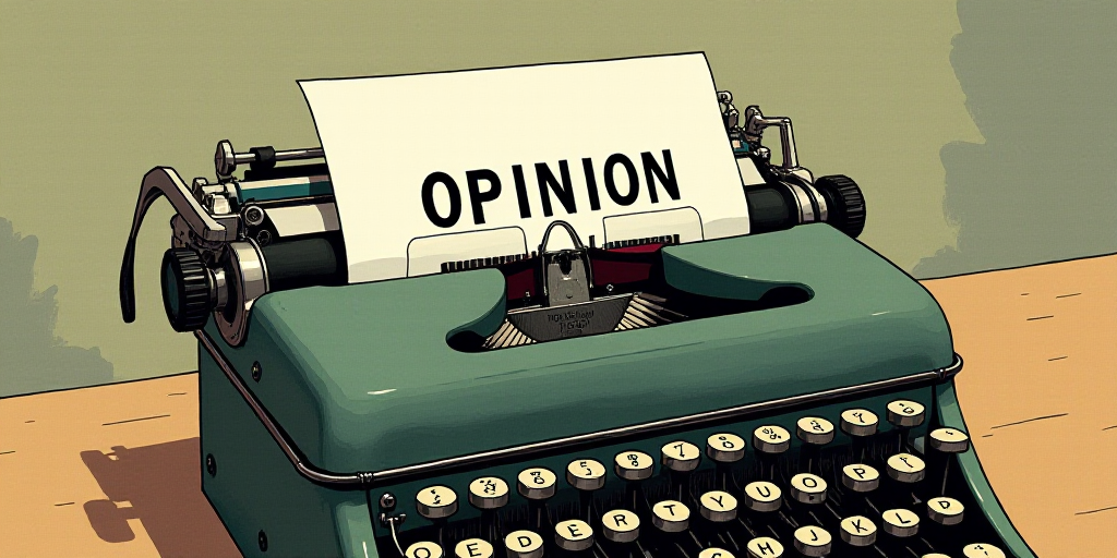 a typewriter with a lot of papers on it and the words opinion written in black and white on the top,