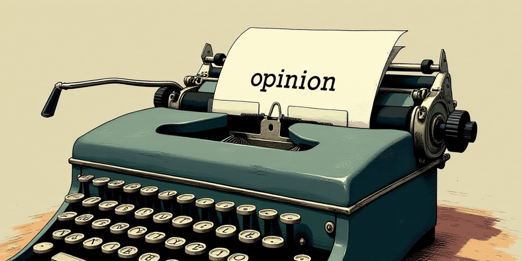 a typewriter with a lot of papers on it and the words opinion written in black and white on the top,