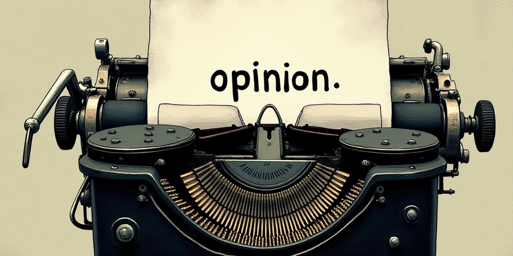 a typewriter with a lot of papers on it and the words opinion written in black and white on the top,