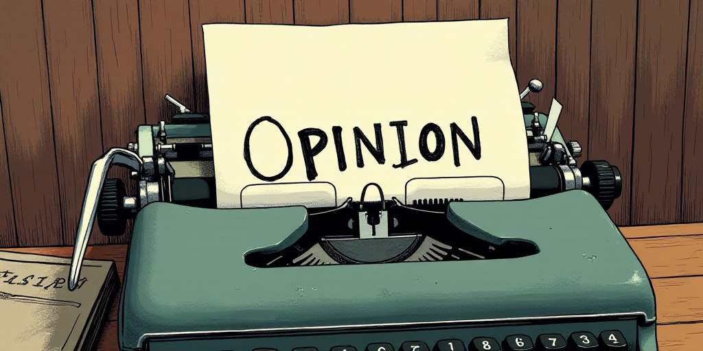 a typewriter with a lot of papers on it and the words opinion written in black and white on the top,