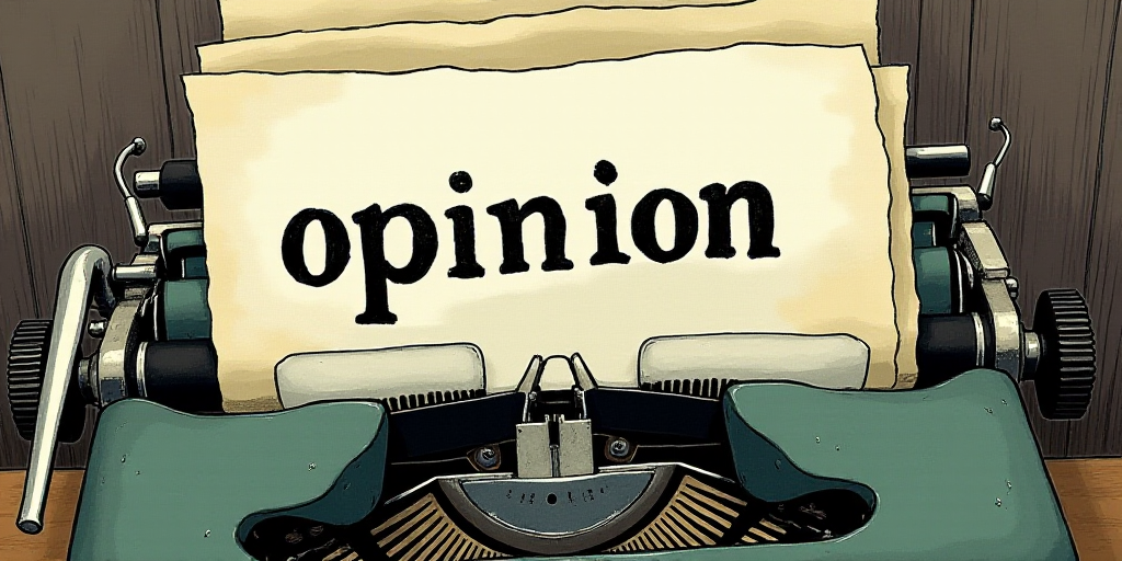 a typewriter with a lot of papers on it and the words opinion written in black and white on the top,